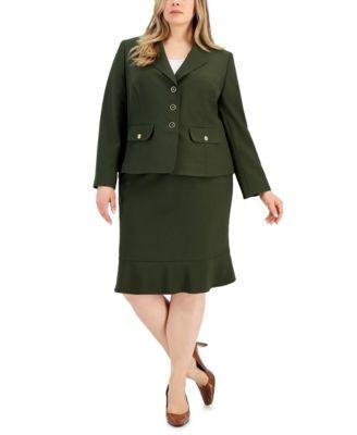 Plus Size Three-Button Jacket & Flounce-Hem Skirt by LE SUIT