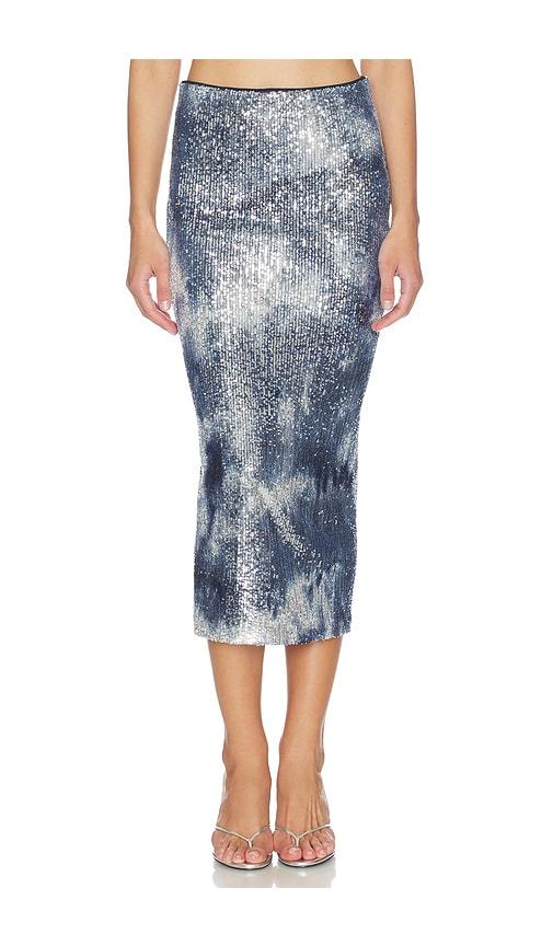 Le Superbe Shibori Shine Liza Skirt in Navy,Baby Blue by LE SUPERBE
