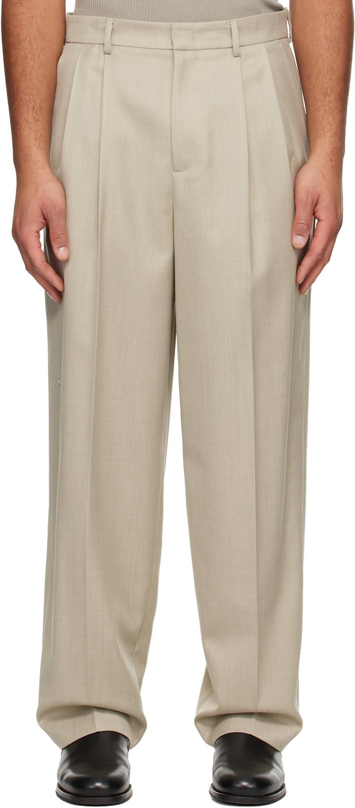 Beige Two Tuck Wool Trousers by LE17SEPTEMBRE