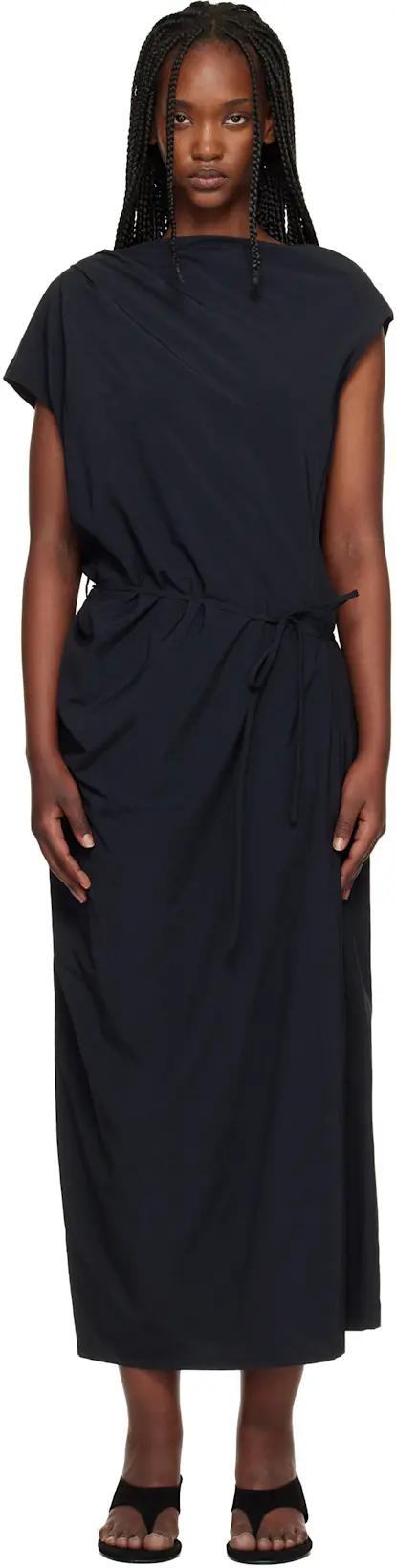 Black Asymmetrical Draped Midi Dress by LE17SEPTEMBRE