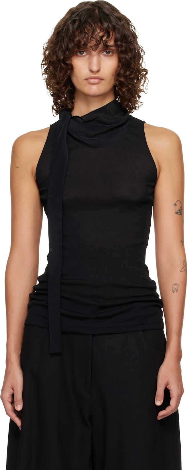 Black Scarf Sleeveless Jersey Top by LE17SEPTEMBRE