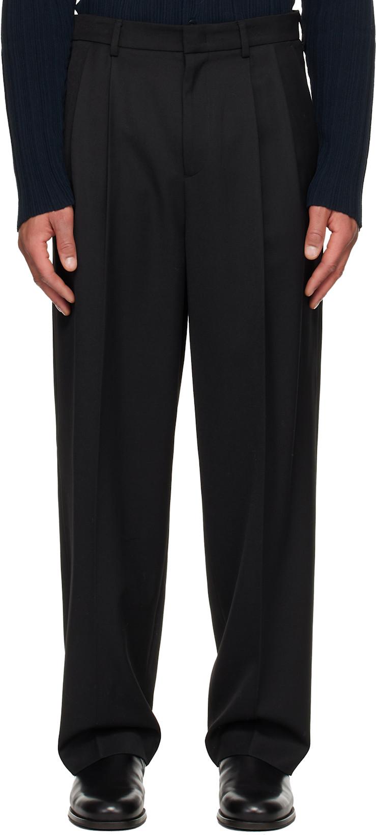 Black Two Tuck Wool Trousers by LE17SEPTEMBRE