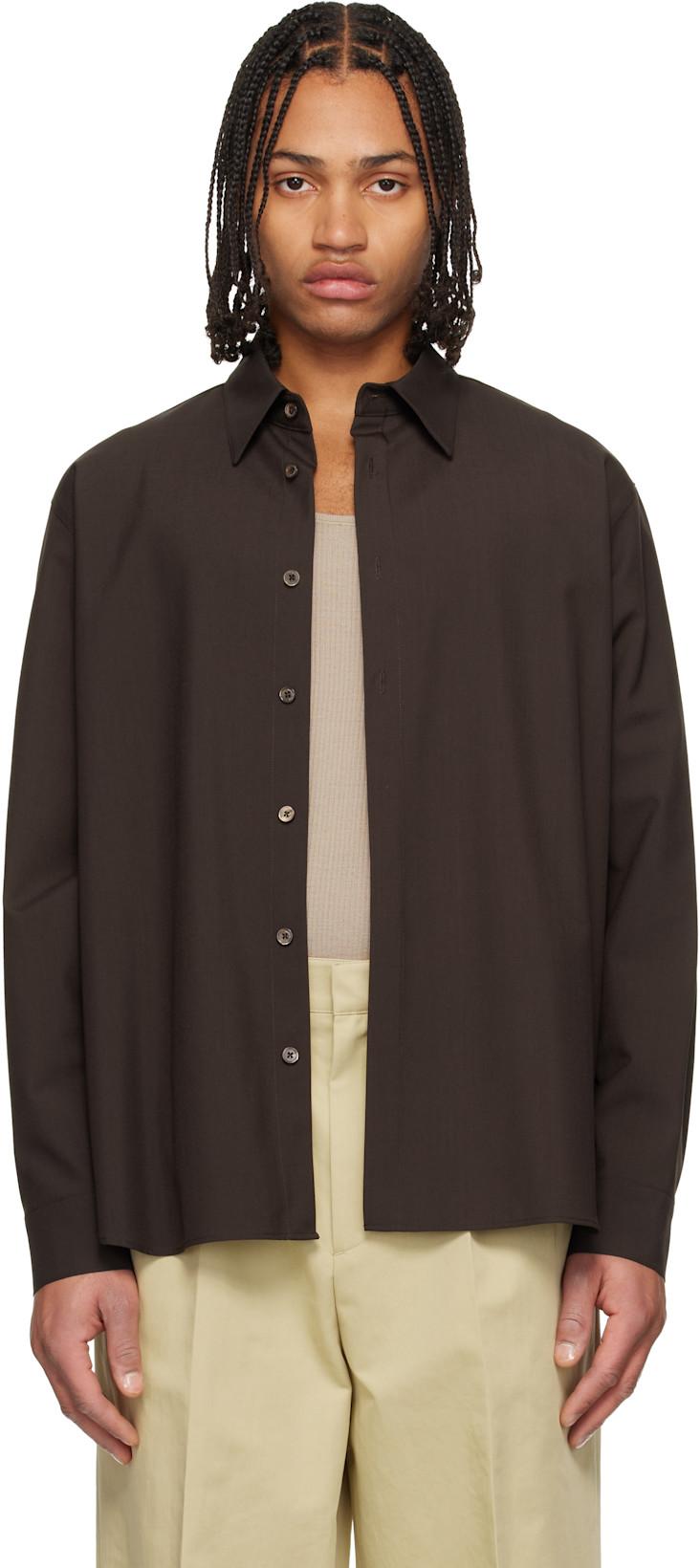 Brown Classic Wool-Blend Shirt by LE17SEPTEMBRE
