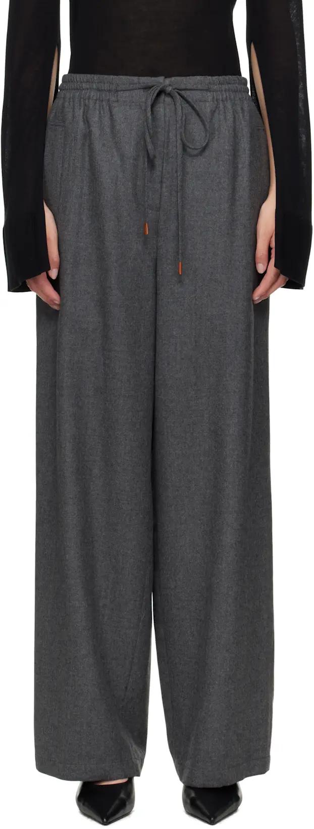 Gray Drawstring Easy Wool Trousers by LE17SEPTEMBRE