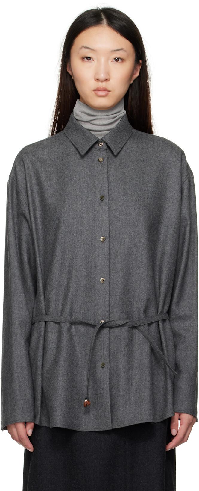 Gray Oversized Belted Shirt by LE17SEPTEMBRE