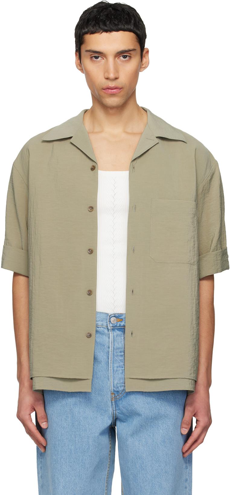 Khaki Double-Layered Open Collar Shirt by LE17SEPTEMBRE