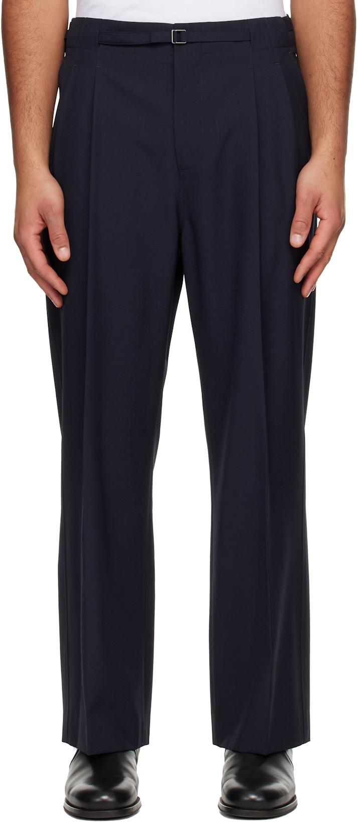 Navy Pleat Belted Trousers by LE17SEPTEMBRE