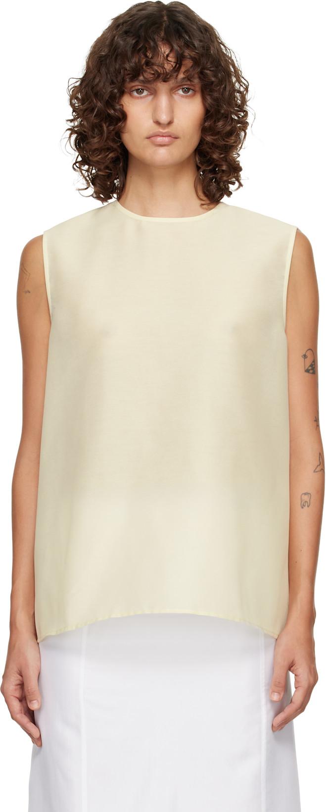 Off-White Boucle Back Button Sleeveless Top by LE17SEPTEMBRE