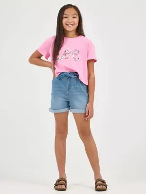 Girl's Belted Pleated Denim Short in Beach Splash by LEE JEANS
