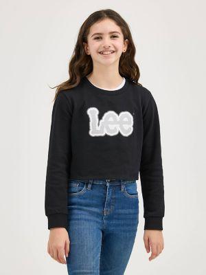 Girl's Crop Logo Crewneck in Black by LEE JEANS