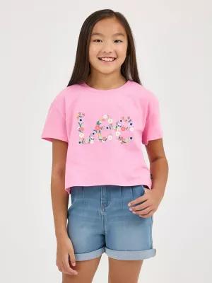 Girl's Drop Shoulder Crop Floral Logo Tee in Begonia Pink by LEE JEANS