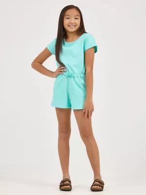 Girl's French Terry Roll Sleeve Romper in Aruba Blue by LEE JEANS