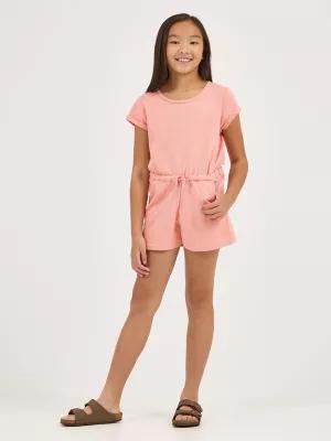 Girl's French Terry Roll Sleeve Romper in Peach by LEE JEANS