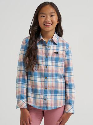 Girl's One Pocket Plaid Flannel Shirt in Peach by LEE JEANS
