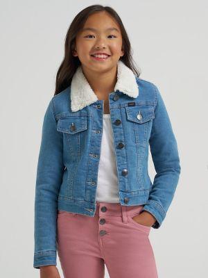 Girl's Sherpa Collar Denim Trucker Jacket in Medium Vintage by LEE JEANS