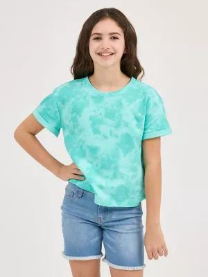 Girl's Short Sleeve Tie Dye French Terry Crop Sweatshirt in Aruba Blue by LEE JEANS