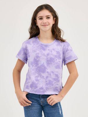Girl's Short Sleeve Tie Dye French Terry Crop Sweatshirt in Lavender by LEE JEANS