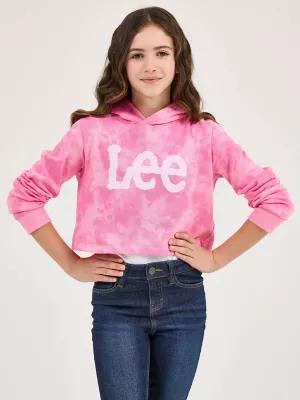 Girl's Tie Dye Crop Logo Hoodie in Begonia Pink by LEE JEANS