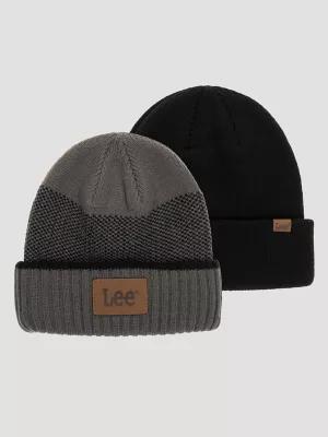 Jacquard Stripe Faux Leather Logo Patch Beanie Set | Men's Luggage & Accessories | Lee® | Shipping to Canada by LEE JEANS