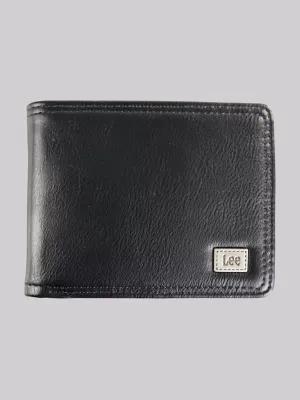 Mens Stitched Metal Logo Pebble Grain Bifold Wallet:Black:One Size | Men's Luggage & Accessories | Lee® | Shipping to Canada by LEE JEANS