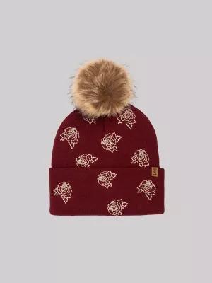 Womens Embroidered Pom Pom Beanie:Red:One Size by LEE JEANS