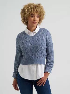 Women's V-Neck Plaited Sweater | Women's Tops & Tees | Lee® by LEE JEANS