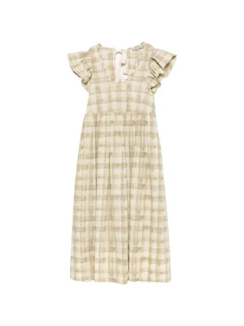 check-pattern ruffled-sleeve maxi dress by LEE MATHEWS