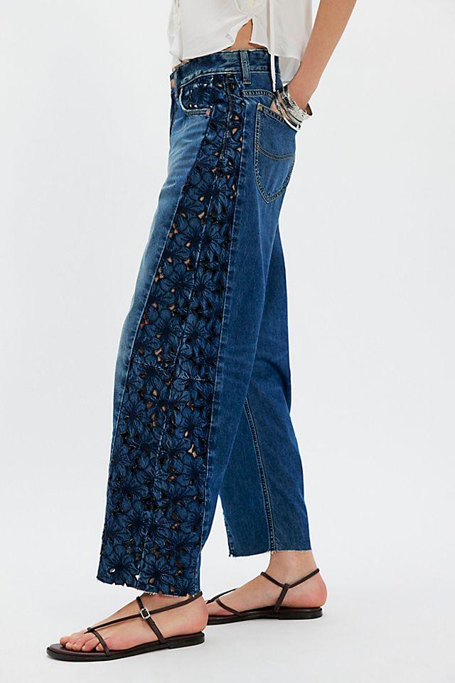 Rider Low-Slung Embroidered Barrel Jeans by LEE | FREE PEOPLE