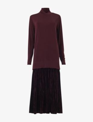 2 in 1 High-Neck Jumper And Velvet Maxi Dress by LEEM
