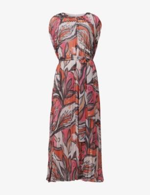 Abstract-Print Pleated Chiffon Maxi Dress by LEEM