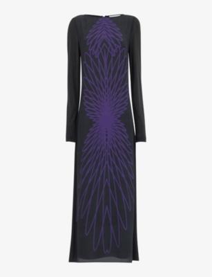 Abstract-print long-sleeve woven midi dress by LEEM