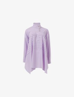 Asymmetric-Hem Pintuck Cotton Blouse by LEEM