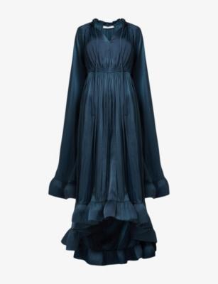 Cape-Sleeve Frilled-Hem Woven Maxi Dress by LEEM
