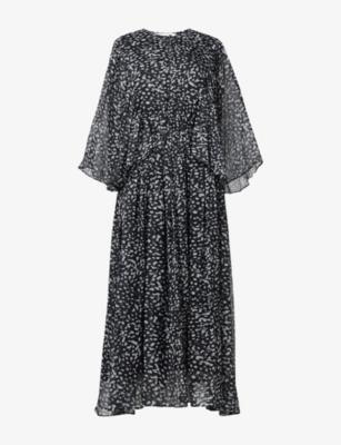 Dot-Print Cape-Detail Chiffon Midi Dress by LEEM