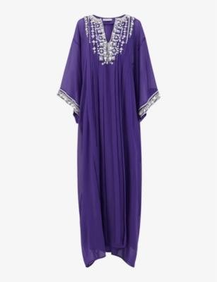 Embroidered-neck relaxed-fit woven kaftan by LEEM