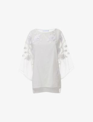 Floral Embellished Mesh Top by LEEM