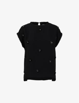 Flower-embroidered high-neck woven top by LEEM