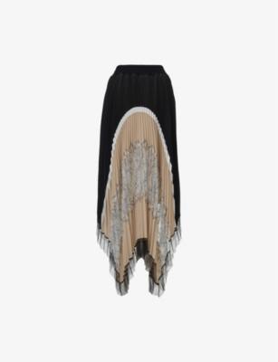 Lace-Detail Pleated Woven Midi Skirt by LEEM