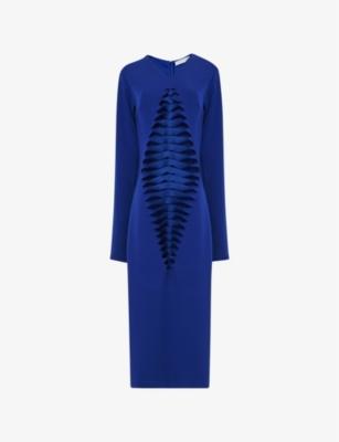 Laser-Cut Fitted Stretch-Woven Midi Dress by LEEM