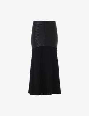 Layered Faux-Leather Panel Maxi Skirt by LEEM