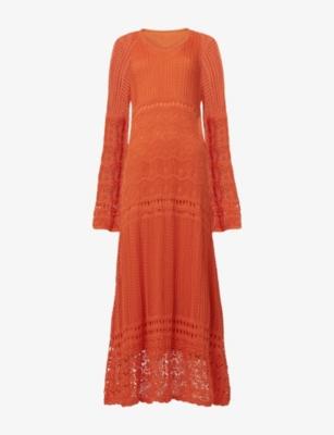 Long-Sleeve Crochet Knit Kaftan Dress by LEEM