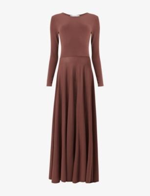 Long-Sleeve Fit and Flare Knitted Maxi Dress by LEEM
