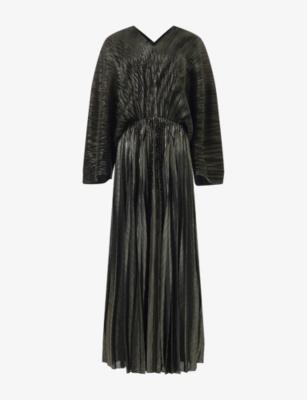 Long-Sleeve Plissé Maxi Dress by LEEM