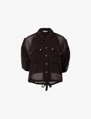 Military Button-Down Woven Blouse by LEEM