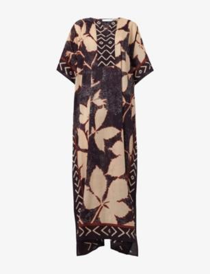 Notch-Neck Floral Print Cotton Kaftan by LEEM