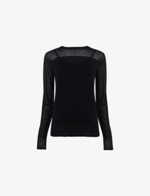 Opaque Round-Neck Sheer Cotton-Blend Top by LEEM