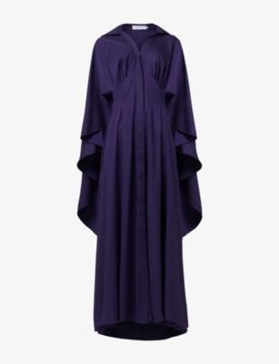 Open-Collar Cape-Sleeve Stretch-Woven Maxi Dress by LEEM