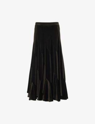 Panelled High-Rise Stretch-Velvet Midi Skirt by LEEM