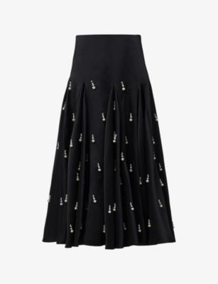 Pearl-Embellished Woven Maxi Skirt by LEEM