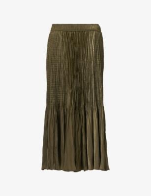 Pleated Elasticated-Waist Woven Midi Skirt by LEEM